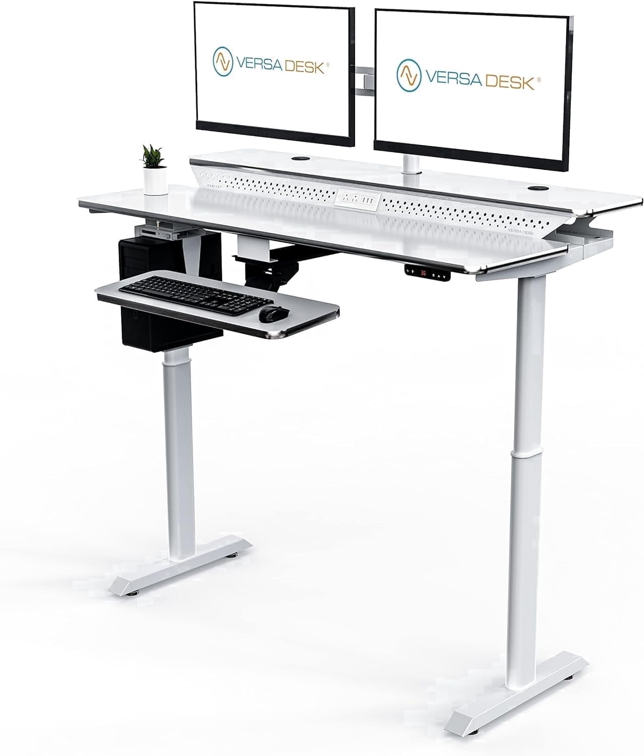 Versadesk Electric Standing Desk, Split-Level Height Adjustable Sit-to-Stand, Dual Motor, 2 Memory Settings, 3 USB Ports, Ergonomic, | White, 48 x 30