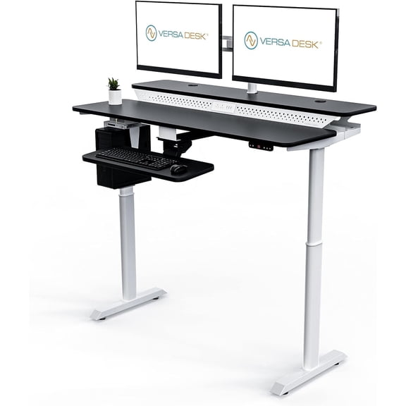 VersaDesk Powerlift Electric Standing Desk - Split Level - Height Adjustable Sit to Stand - Dual Motor & Memory | Home & Office | Black (48x30)