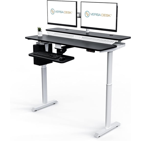 Versadesk Powerlift Electric Standing Desk, Split-Level, Height Adjustable Sit-to-Stand, Dual Motor with Memory, Home & Office | Black Maple ( 60x30 )