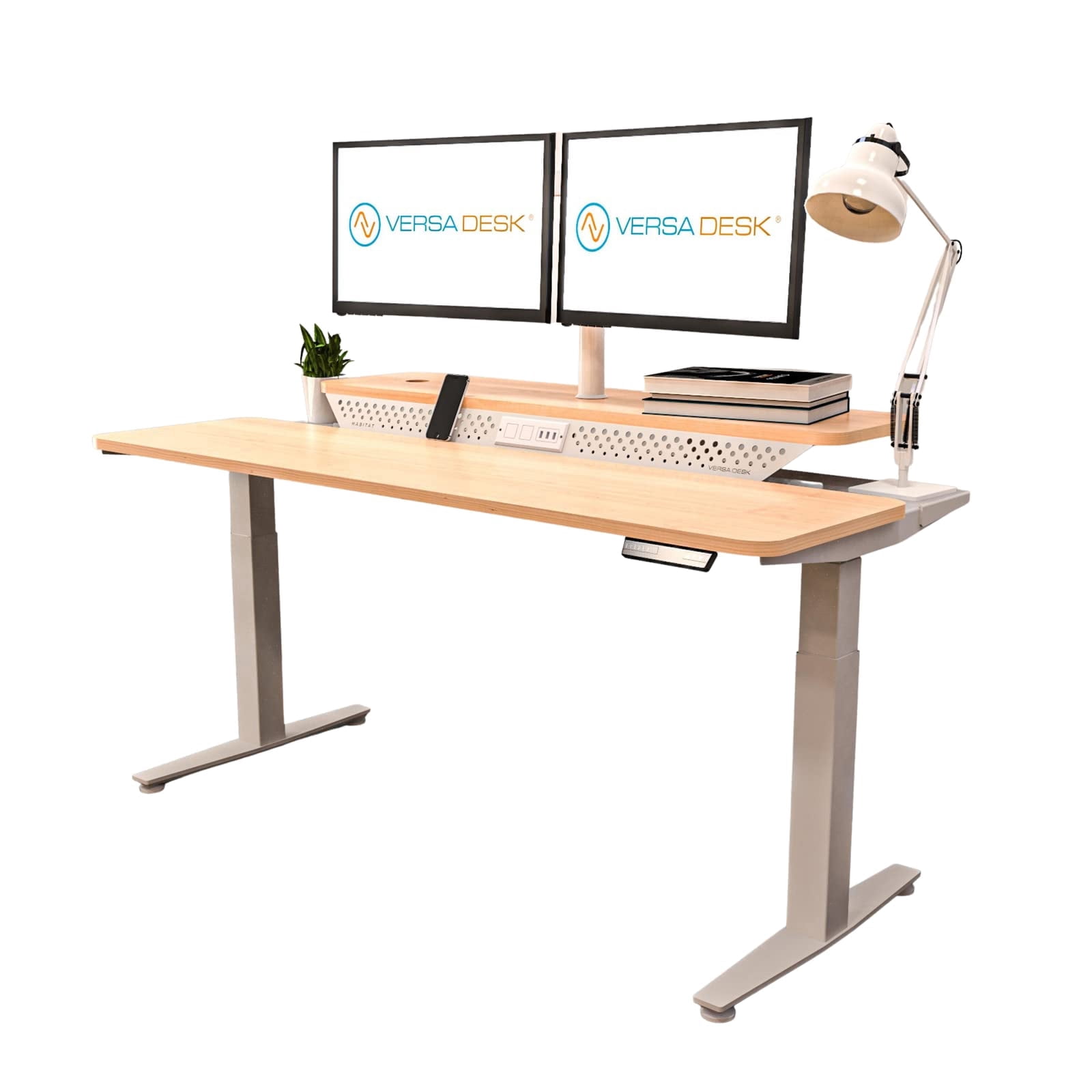 Versadesk Powerlift Electric Standing Desk, Split-Level, Height Adjustable Sit-to-Stand, Dual Motor with Memory, Ergonomic Desk, | Maple, ( 60 x 30 )