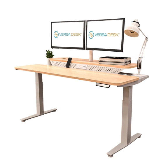 Versadesk Powerlift Electric Standing Desk, Split-Level, Height Adjustable Sit-to-Stand, Dual Motor with Memory, Ergonomic Desk, | Maple, ( 60 x 30 )