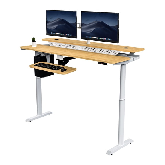 Versadesk PowerPro Smart Corner Electric Standing Desk Converter - 2-Tier Sit-to-Stand, Programmable Height, Home & Office | Maple, ( 72x30 )