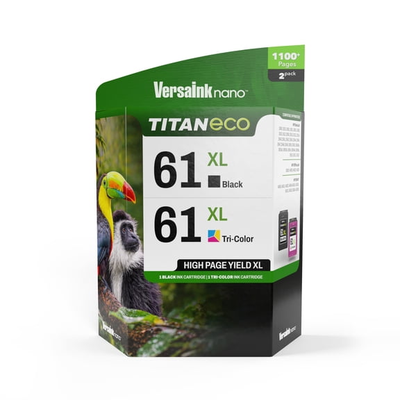 VersaInk-Nano 61 XL Ink Cartridge Compatible for HP 61 Titan ECO Black & Tri-Color Ink Cartridge 2-Pack