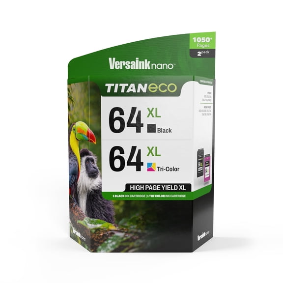 VersaInk-Nano 64 XL Titan ECO Black & Tri-Color Ink Cartridge 2-Pack, Compatible for HP 64