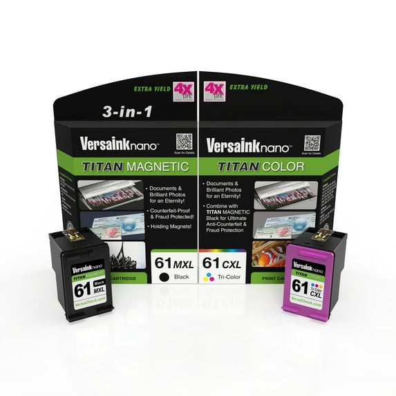 VersaInk-nano HP 61 MXL Titan-Magnetic Black & Color 2-PACK - Replaces HP 61 and 61 XL, works with HP DESKJET 3510,1010,3050,3050A,3000,1000,2540, ENVY 5530,4500, OFFICEJET 4630