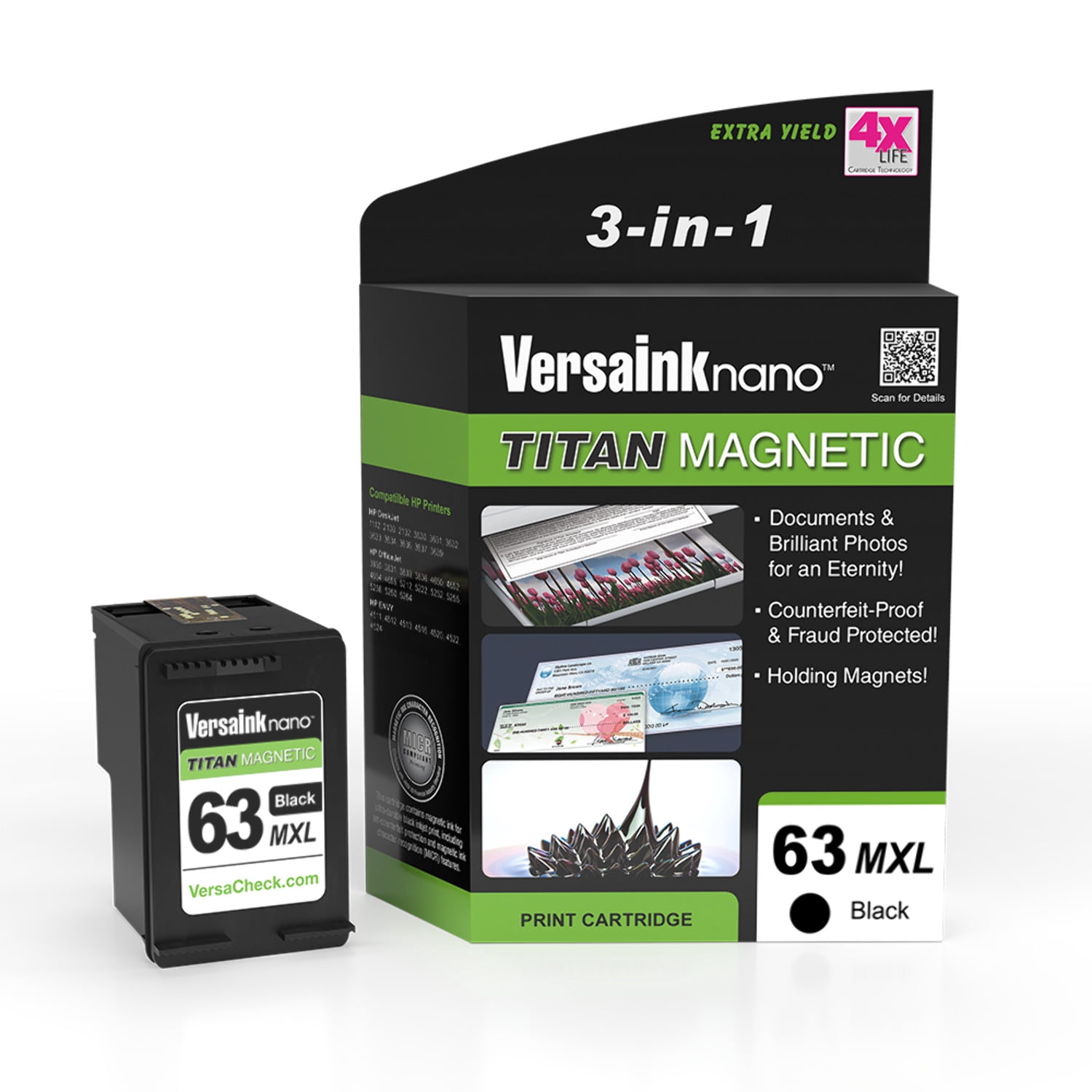 VersaInk-nano HP 63 MXL Titan-Magnetic (MICR 3-in-1) Black