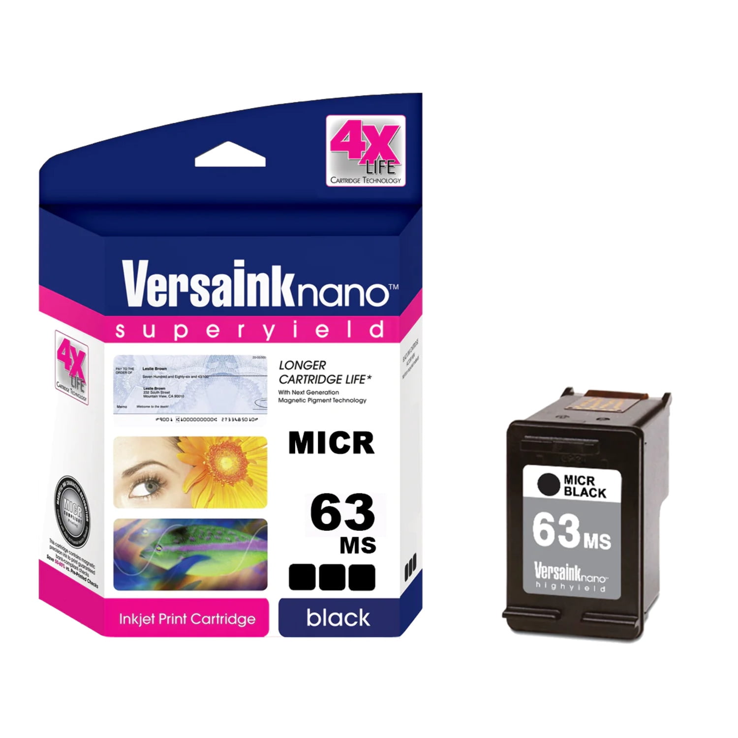 VersaInknano HP 63MS Black MICR Cartridge 4X Life