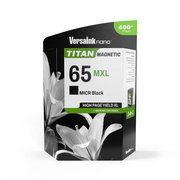VersaInk-nano 65 MXL Ink Cartridge Compatible for HP 65 - Titan-Magnetic (MICR 3-in-1) Black Ink Cartridge