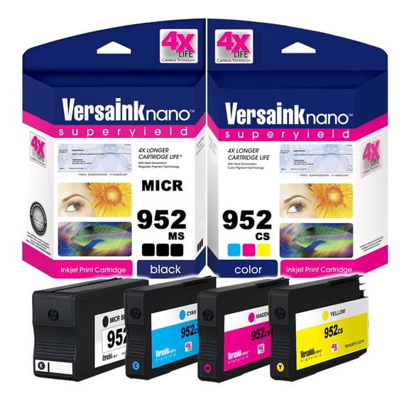 VersaInk-Nano 952MS Black (MICR) and 952CS Tri-Color Printer Cartridge, Value Combo