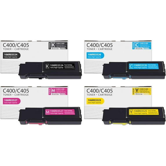 VersaLink C400 C405 Extra High Yield Toner Bundle (4-Pack BK/C/M/Y) Replacement for Xerox VersaLink C405 C400 C400D C400DN C405DN C405N Printer, 106R03524 106R03525 106R03526 106R03527 Toner