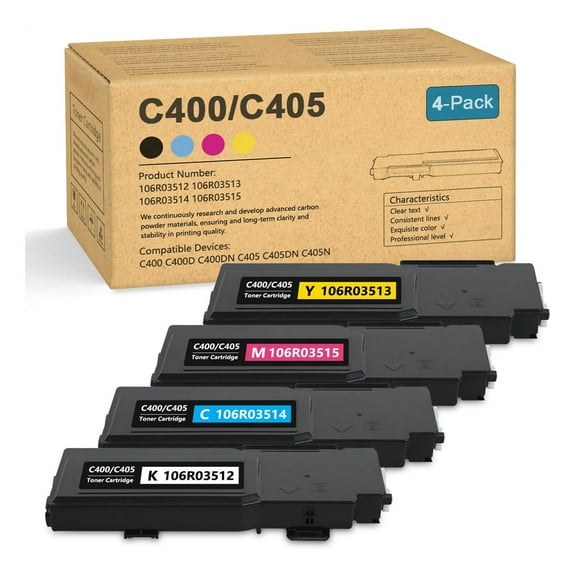 VersaLink C400 / C405 Toner Cartridge 4 Pack (BK/C/M/Y) - High Capacity 106R03512 106R03513 106R03514 106R03515 Toner Set Replacement for Xerox VersaLink C405 C400 C400D C400DN C405 C405DN Printer