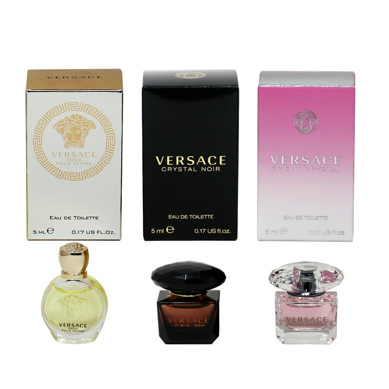 Versace 3 Pack 5ml, Miniature Bright EDT 5ml, EDT 5ml Femme Crystal Eros Crystal Gift Set, Pour Noir EDT