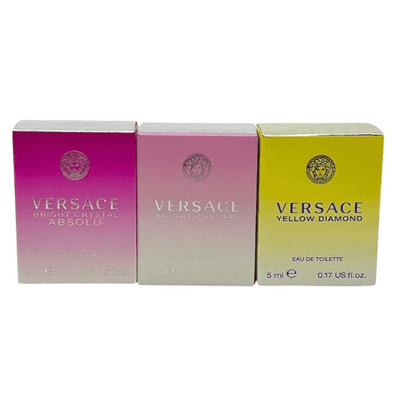Versace 3-piece Miniatures Fragrance Collection - Bright Crystal Absolu, Bright Crystal, Yellow Diamond - Gift set for Women 0.17 fl oz each