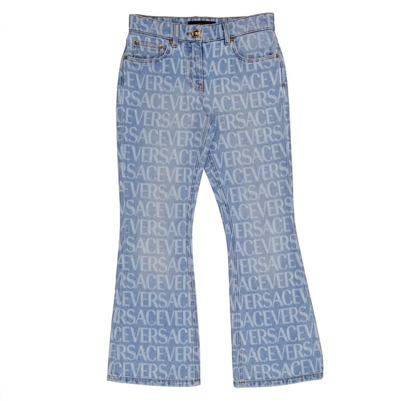 Versace All Over Monogram Flare Denim Jeans, Waist Size 26"