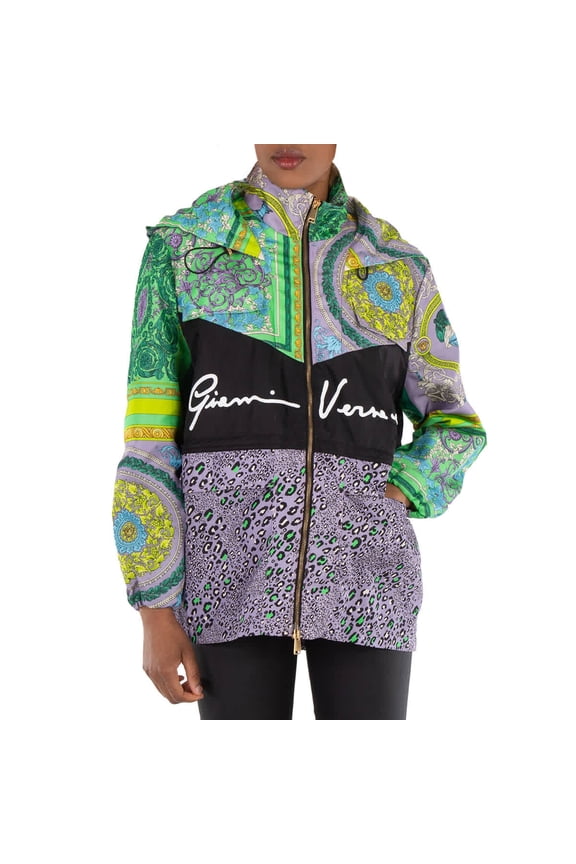 Barocco Patchwork Print Hooded Jacket, Brand Size 38 (US Size 4)