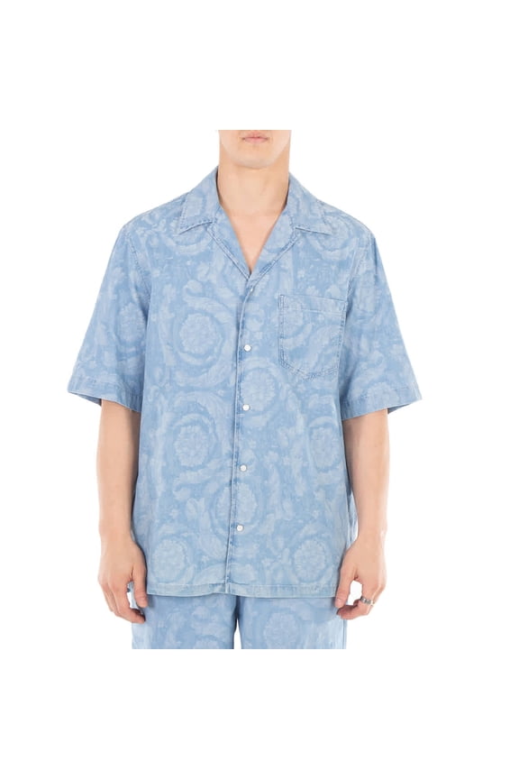 Barocco Print Chambray Denim Shirt, Brand Size 46 ( US Size 36 )