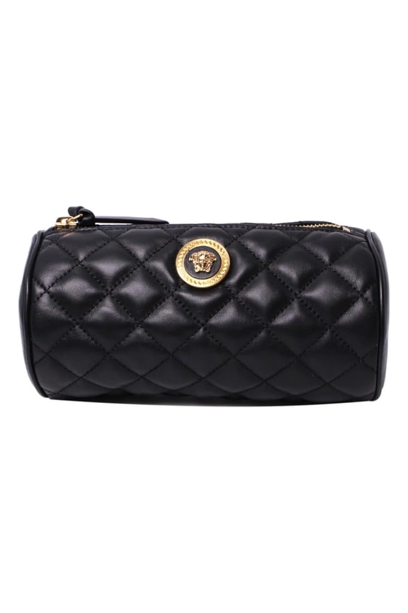 Black Leather Medusa Quilted Cosmetic Bag DP8I171S