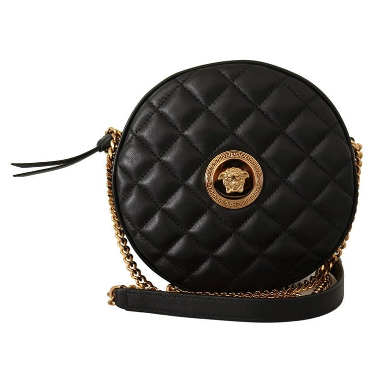 Versace Black Nappa Leather Medusa Round Shoulder Bag 