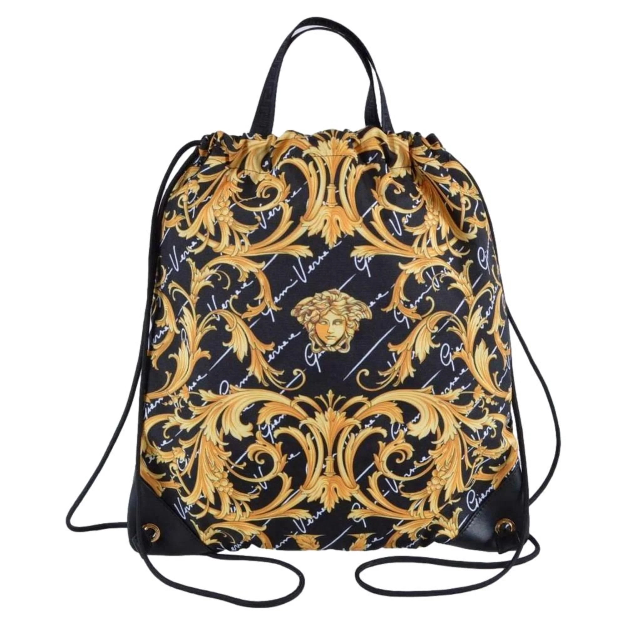 Versace Black Nylon Barocco Signature Print Drawstring  display picture 1