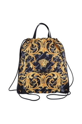 Black Nylon Barocco Signature Print Drawstring Backpack