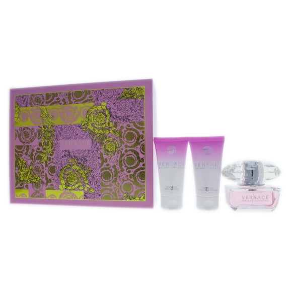 Versace Bright Crystal 3 Pc Gift Set 1.7oz EDT Spray, 1.7oz Perfumed Bath and Shower Gel, 1.7oz Body Lotion