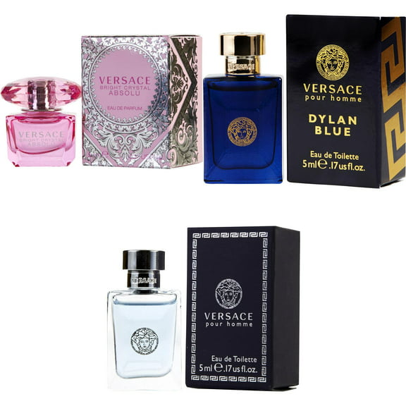 Versace Bright Crystal Absolu EDP, Dylan Blue EDT, Pour Homme EDT - 5ml 3PK Kit