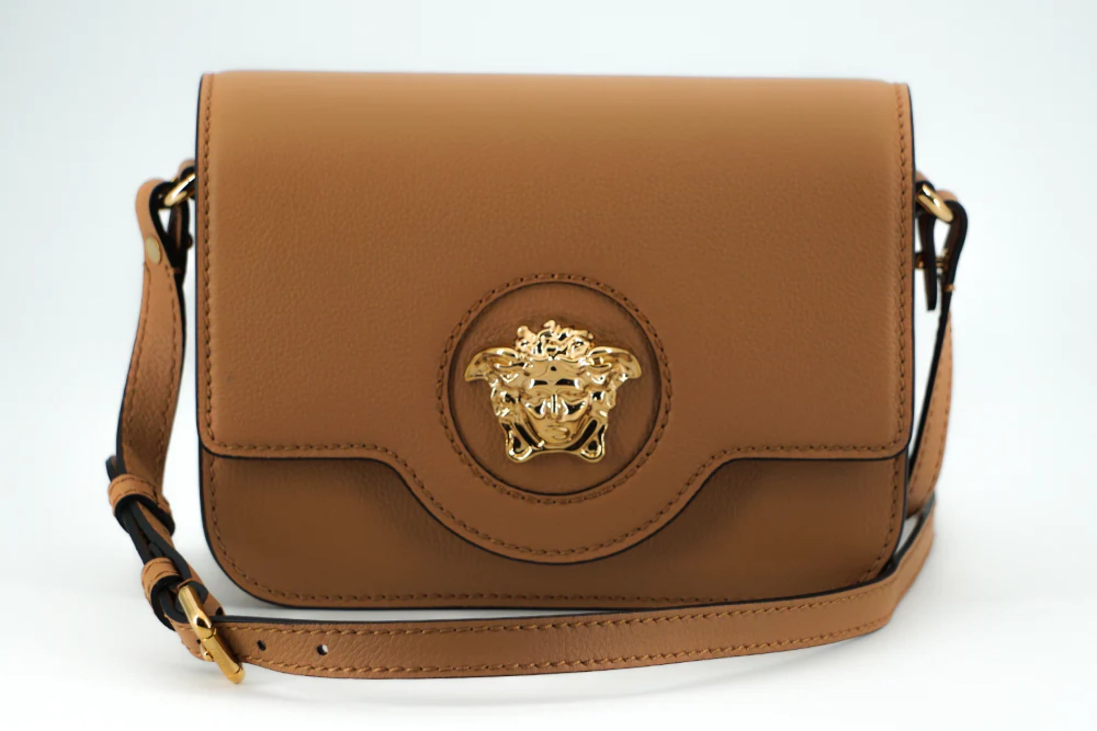 Versace Collection Real Genuine Leather Brown Handbag Purse w Shoulder Strap