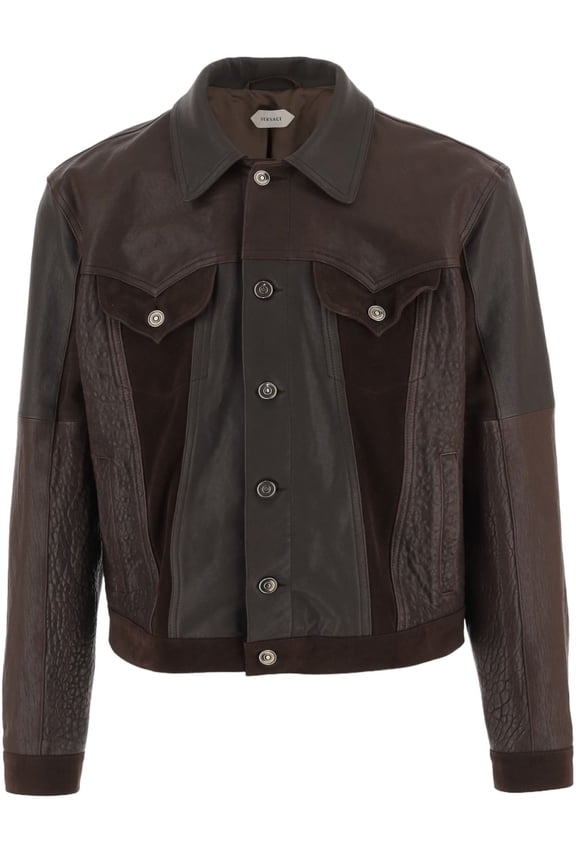Brown Leather Jacket With Pointed Collar (Men's)