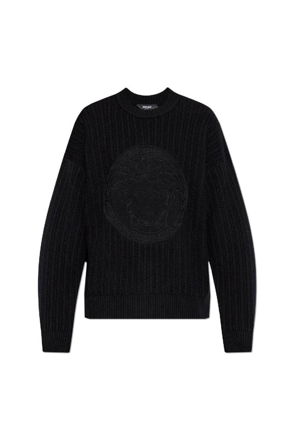 Cable Knit Medusa Embroidered Sweater, Brand Size 48 ( US Size 38 )