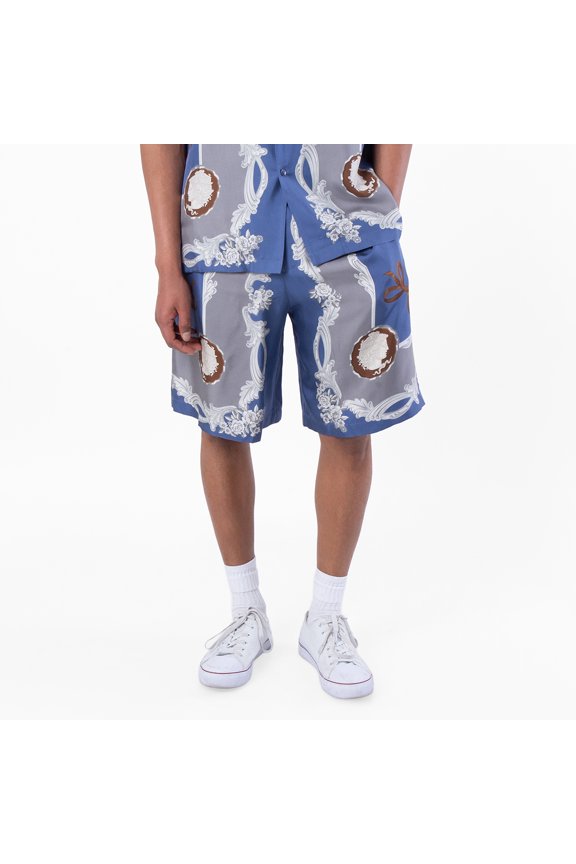 Cameo Print Elasticated Waistband Silk Shorts, Brand Size 50 ( Large )