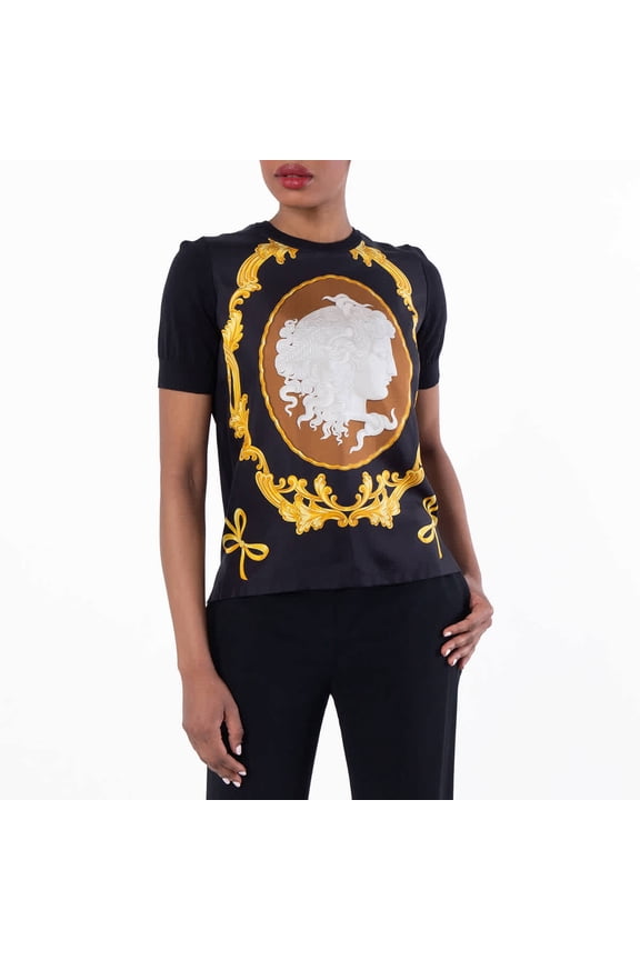 Cameo Silk-Foulard Wool Knit Top, Brand Size 44 ( US Size 8 )