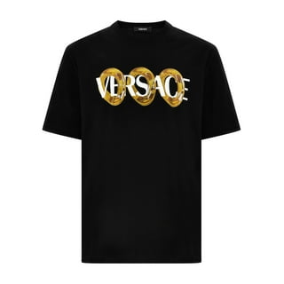【関税&送料込み】Versace Black Crewneck T-Shirt With Maxi Versace T-shirts
