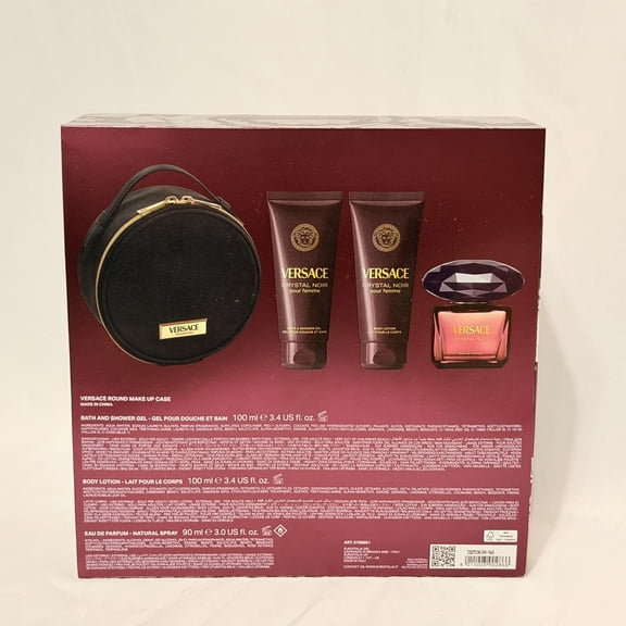 Crystal Noir 4 Pc Gift Set - 3Oz Edp Spray, 3.4Oz Body Lotion,3.4Oz Shower Gel, Makeup Case Eau De Parfum Spray by Versace Gift Set for Women