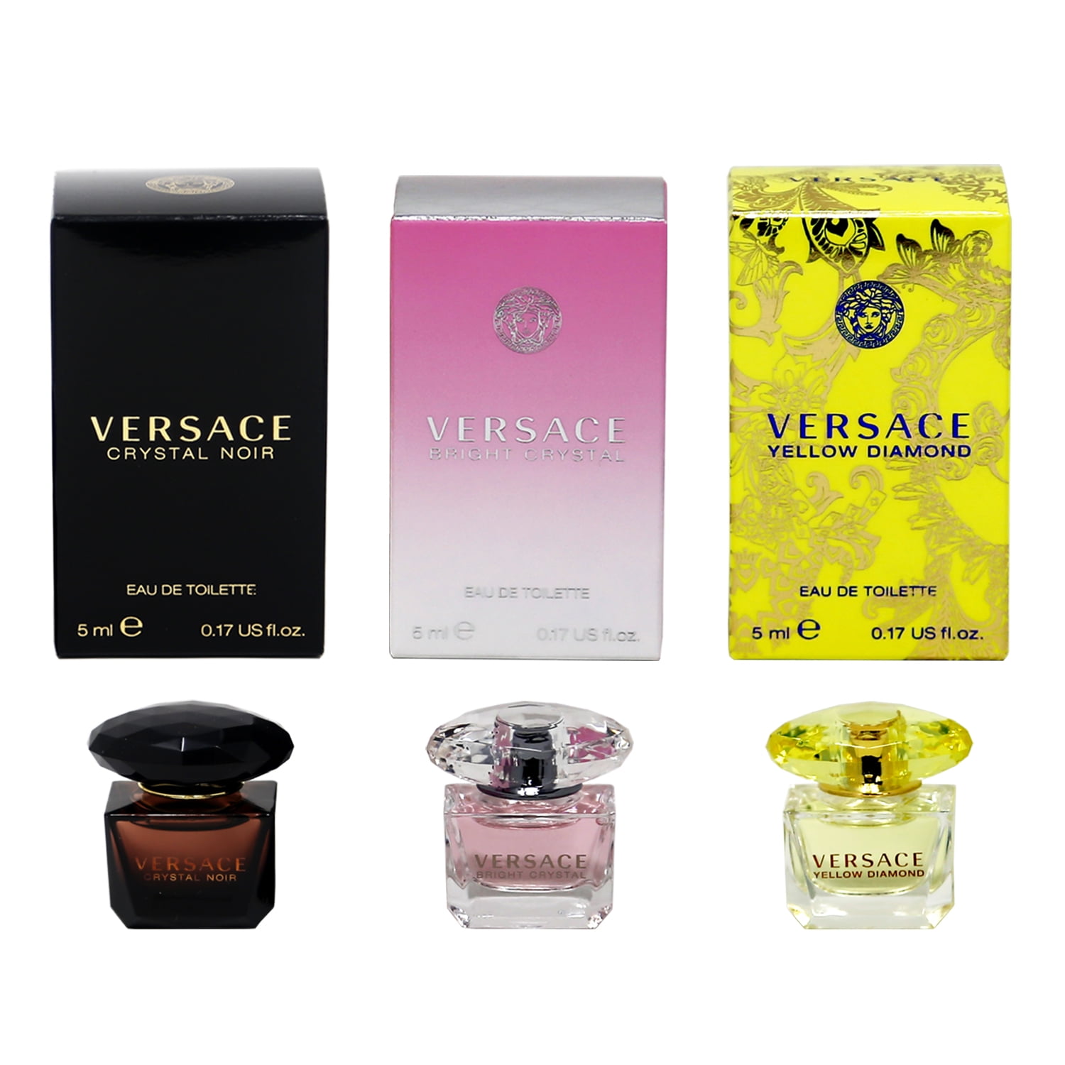 Versace Crystal Noir EDT 5ml, Bright Crystal EDT 5ml, Yellow Diamond EDT  5ml Women 3pc Mini Splash Bottle Gift Set