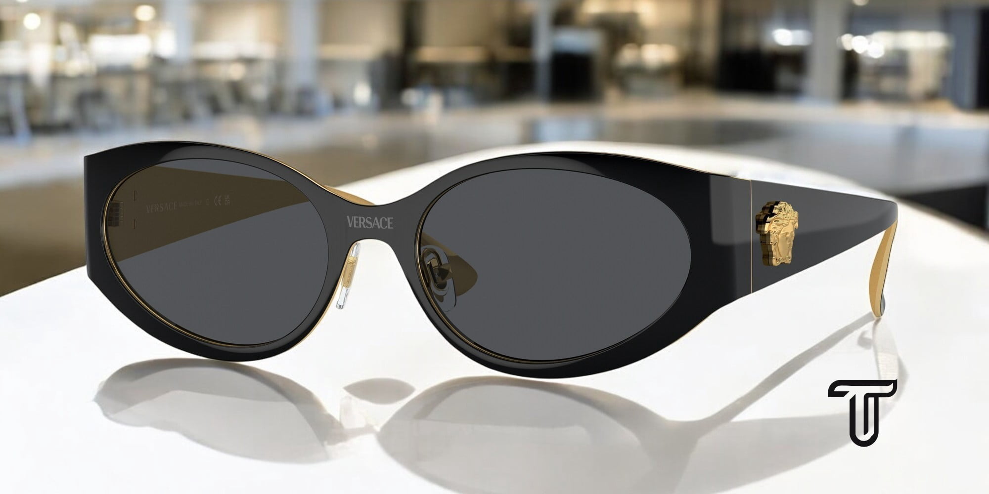 Versace VE 2263 Metal Womens Oval Sunglasses Black 56mm 