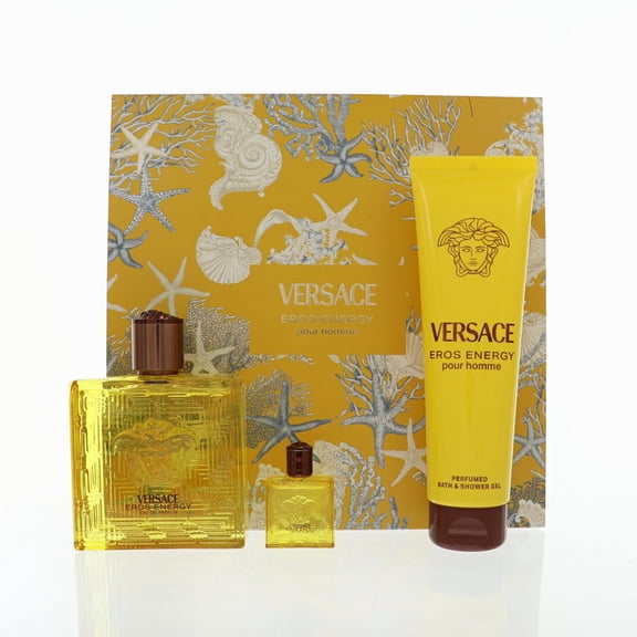 Versace Eros Energy 3 Piece Set For Men: 3.4 Oz Eau De Parfum Spray, 0.17 Oz Eau De Parfum Splash, 5 Oz Bath & Shower Gel