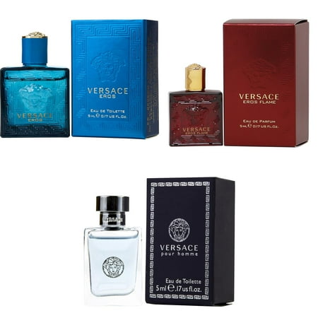 Versace Eros Men EDT, Eros Flame EDP, Pour Homme EDT - 5ml 3PK Kit