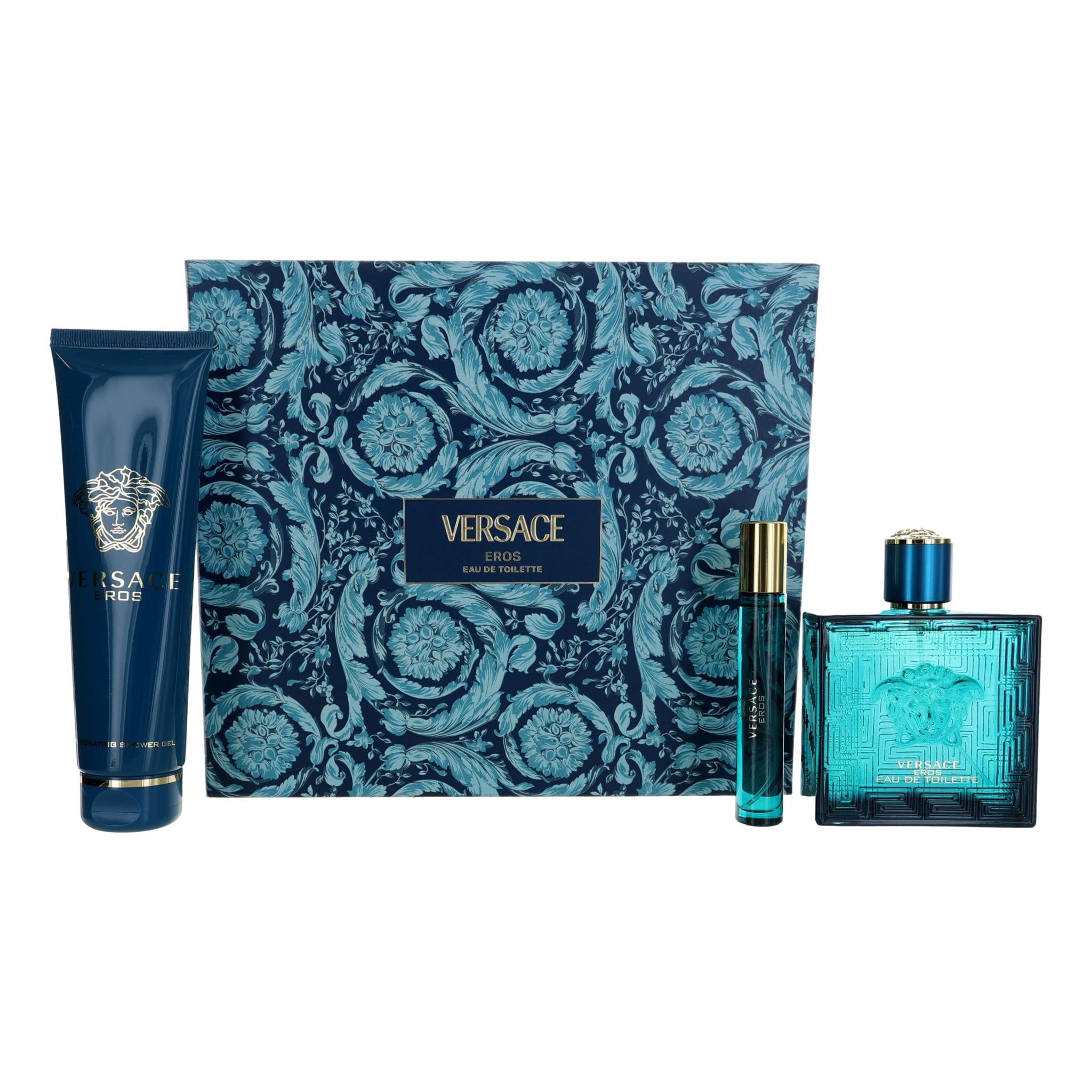 Versace Eros Cologne for Men - 3 Pc Perfume Kit, 3.4oz Eau De