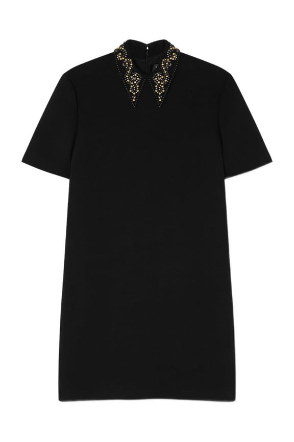 Flared Mini Dress With Stud Embellished Collar (Women's)