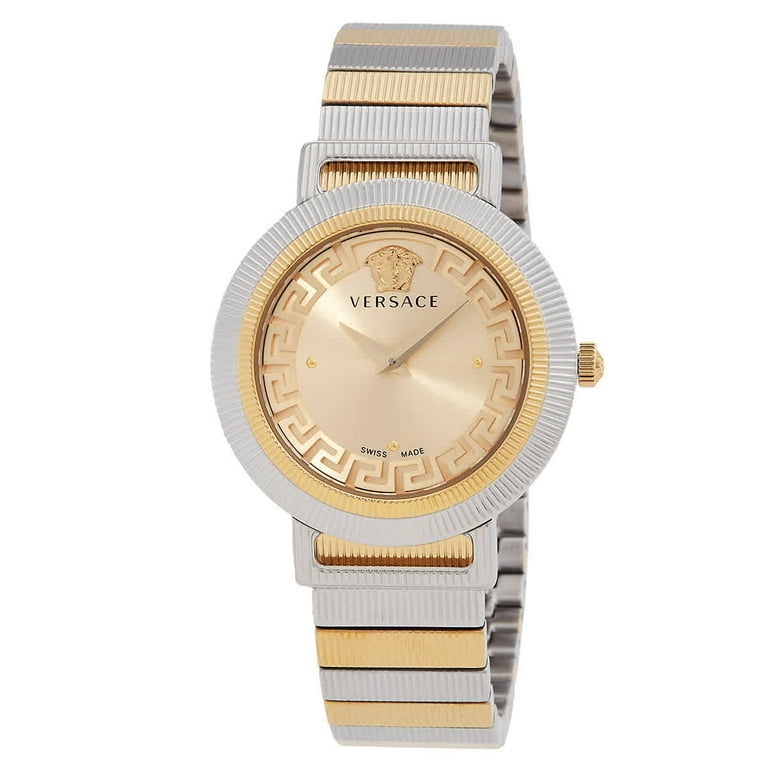 Versace Greca Chic Ladies Quartz Watch, Gold Dial, Stainless Steel