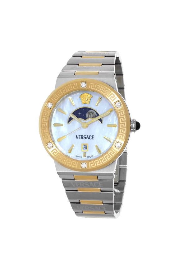 Greca Logo Moonphase Quartz Mother of Pearl Dial Ladies Watch VE7G00524
