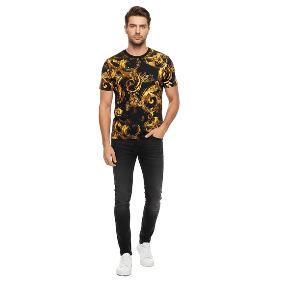 Versace Jeans Couture Black Baroque Print T-Shirt-M for mens