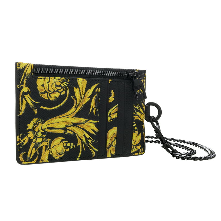 Versace Jeans Couture Black Baroque Print Zippered Lanyard Wallet
