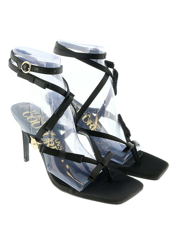 Versace Jeans Couture Black Bow Fashion Strappy High Heel Sandals-11 for womens