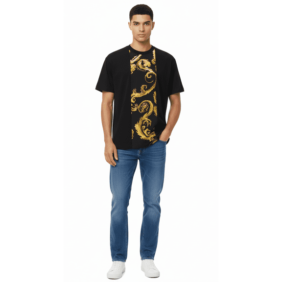 Versace Jeans Couture Black/Gold Mens Baroque Ornate Panel T-Shirt -M for mens