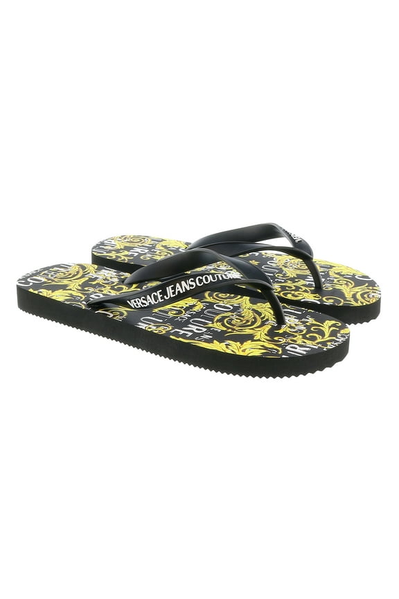 Jeans Couture Black/Gold Signature Sole Fashion Flip Flop-5 for Womens