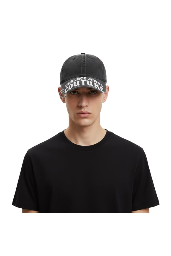 Jeans Couture Black Gothic Logo Print Baseball Cap for Mens