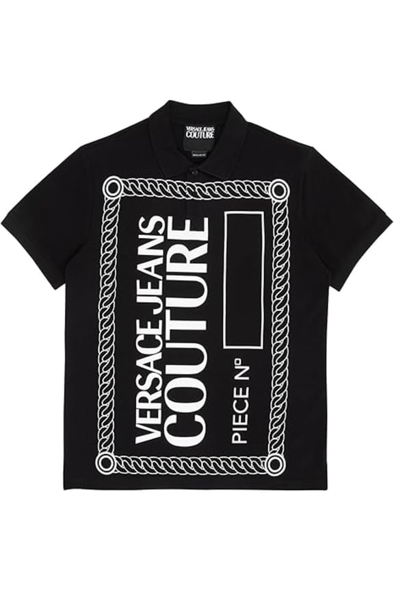 Jeans Couture Black Graphic Logo Polo Shirt Statement Streetwear Edge-S for mens