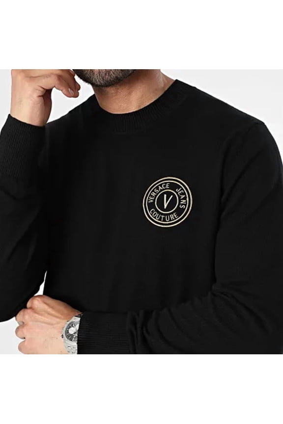 Jeans Couture Black Logo Patch Sweater – Luxury Knitwear-XL for mens