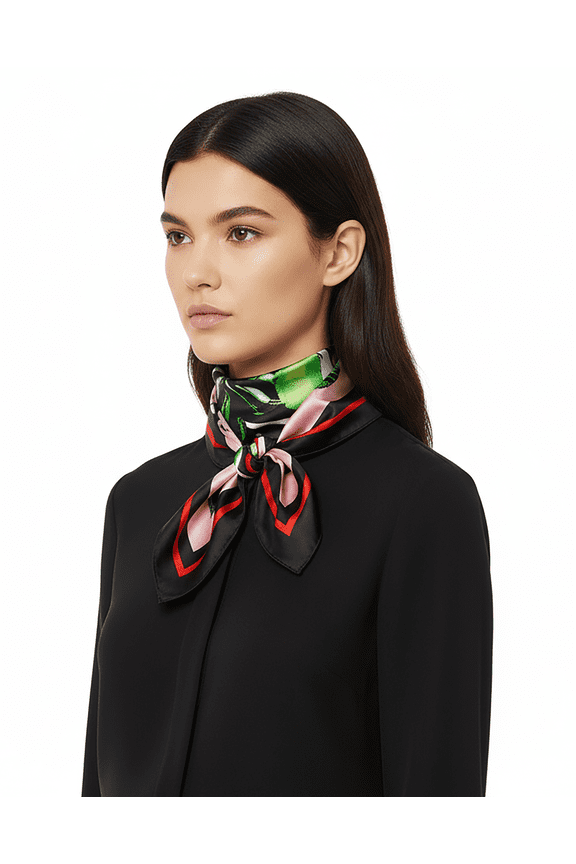 Jeans Couture Black/Multi Signature Rosy Print Medium Square Scarf for Womens